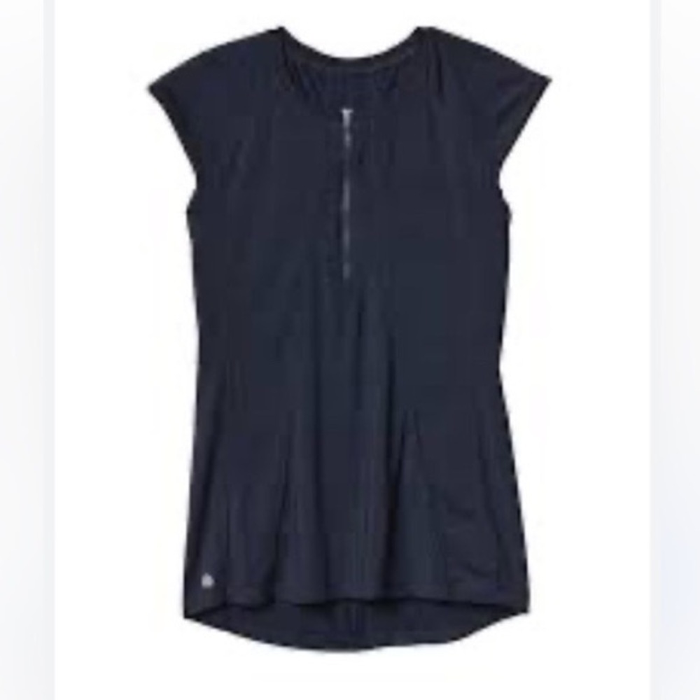 Athleta Black Short Sleeve Zip Front Tunic Shirt Top